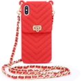 thumbnail image 1 of for iPhone XR Wallet Case with Neck Strap Crossbody Chain Credit Card Holder Slot with Handbag Wrist Strap Protective Cover for Girls Women Silicone Shockproof Case for iPhone XR Red, 1 of 14