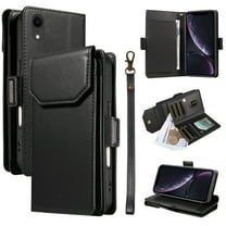 For iPhone XR Wallet Case, [RFID Blocking 11 Card Slots & 2 Cash Pockets] [Kickstand] [Wrist Strap] [Magnetic Closure] Soft PU Leather Shockproof Protective Flip Case,Black