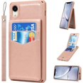thumbnail image 1 of for iPhone XR Wallet Case with RFID Blocking Card Holder,6 Card Slots PU Leather Magnetic Buttons Portrait Stand Wrist Strap Case for iPhone XR 6.1 Inch,Macaron Rosegold, 1 of 15