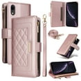 thumbnail image 1 of for iPhone XR Wallet Case with RFID Blocking Card Holder, Kickstand Feature PU Leather Case with Adjustable Crossbody & Short Lanyard Magnetic Clasp Zipper Pocket Flip Cover,Rosegold, 1 of 9