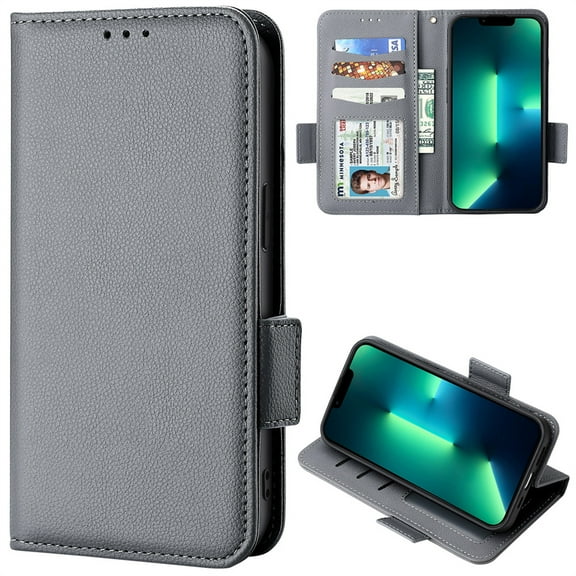 for iPhone XR Wallet Case with RFID Blocking Credit Card Holder, Lichee Patterned Luxury PU Leather Folio Flip Kickstand Protective Shockproof Cover Women Men Phone Case,Gray