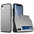 thumbnail image 1 of for iPhone XR Wallet Case with Sliding Door Hidden Pocket Credit Card Holder Dual Layer Heavy Duty Shockproof Hard PC Hybrid TPU Phone Flip Protective Cover for iPhone XR, Gray, 1 of 8
