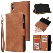 iPhone XR Wallet Case, TOPSHE Soft Classy Leather Zipper Purse Case Magnetic Detachable Folio Flip Stand Cover with Credit Card Slots/License for Apple iPhone XR 6.1" 2018, Brown