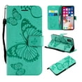 thumbnail image 1 of iPhone XR Wallet case, Allytech Pretty Retro Embossed Butterfly Flower Design PU Leather Book Style Wallet Flip Case Cover for Apple iPhone XR 6.1", Green, 1 of 10