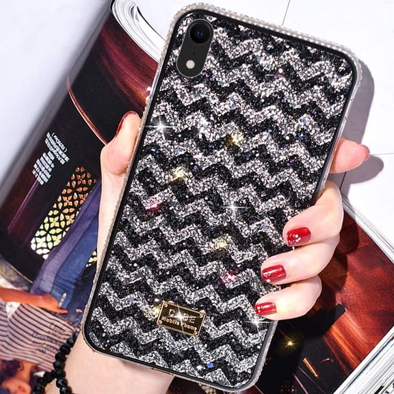 for iPhone XR Women Girl Glitter Diamond Case Luxury Bling Sparkly Sequins Rhinestone Ultra Slim Durable Crystal Bumper Soft Silicone Rubber Protective Cover Case for iPhone XR Black