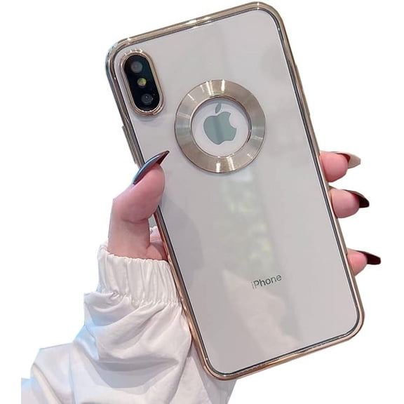for iPhone XR XS Max Case Logo View,with Camera Lens Protector, for Women Men, Soft Slim Phone Cases for iPhone X XS/Max XR Clear Ultrathin Back Cover (Silver,iPhone Xs)
