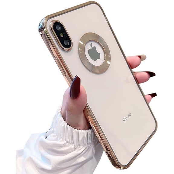 for iPhone XR XS Max Case Logo View,with Camera Lens Protector, for Women Men, Soft Slim Phone Cases for iPhone X XS/Max XR Clear Ultrathin Back Cover (gold,XsMax)