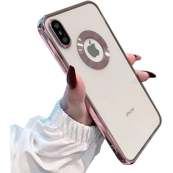 for iPhone XR XS Max Case Logo View,with Camera Lens Protector, for Women Men, Soft Slim Phone Cases for iPhone X XS/Max XR Clear Ultrathin Back Cover (rose pink,iPhone Xs)