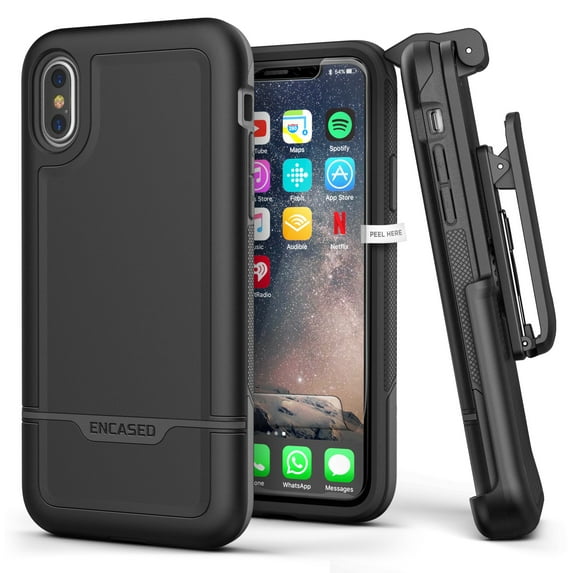 iPhone XS Belt Clip Holster Case, Military Grade Rugged Cover (Rebel) Black