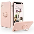 thumbnail image 1 of iPhone XS Case, Phone Case iPhone X/10, Slim Silicone Soft Rubber Shockproof Protective 360° Ring Holder Kickstand Drop Protection Bumper Cute Girl Women Boys iPhone X/Xs/10 Cover, Light Pink, 1 of 14