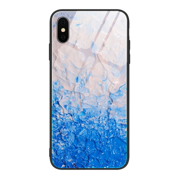 iPhone XS Max (6.5") Case, Allytech Protective Marble Texture Tempered Glass + TPU Back Cover Shock-Absorbing Bumper Back Cover Case for Apple iPhone XS Max, Azure Marble