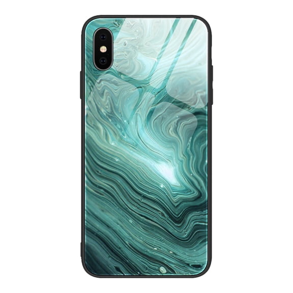 iPhone XS Max (6.5") Case, Allytech Protective Marble Texture Tempered Glass + TPU Back Cover Shock-Absorbing Bumper Back Cover Case for Apple iPhone XS Max, Green Marble