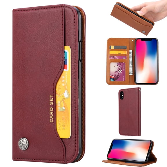 iPhone XS Max 6.5" Case, Allytech Vintage PU Leather Folio Style Kickstand Shock-Absorbing Anti-Scratch Cards & Money Pocket Wallet Cases and Covers for Apple iPhone XS Max 2018 Released, Winered
