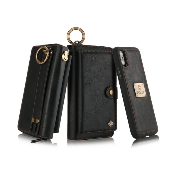 iPhone XS Max Case (2018) Wallet Case, Alleytech Girls Women Magnets Detachable Zipper Wallet Case Cover PU Leather Carrying Case for Apple iPhone XS Max (6.5"), brown