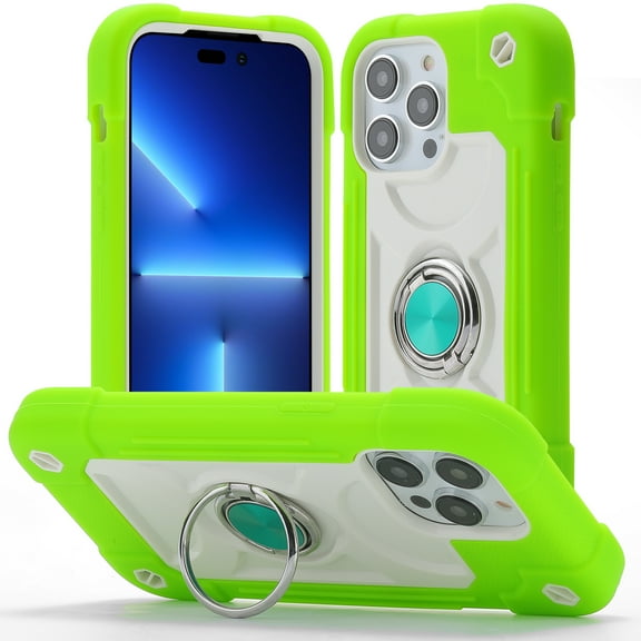 for iPhone XS Max Case with Ring Stand, Heavy Duty Military Grade Rugged Shockproof Silicone Rubber Magnetic Kickstand Holder Case for Women Girls For iPhone XS Max, Green