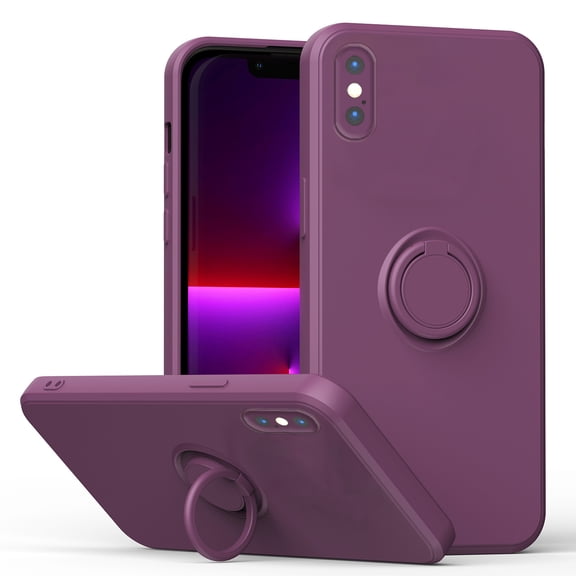 For iPhone XS Max Case, Slim Silicone | 360° Ring Holder Kickstand | Support Car Mount | Soft Gel Rubber Hybrid Bumper For iPhone XS Max Phone Cover for Girls Women,Purple