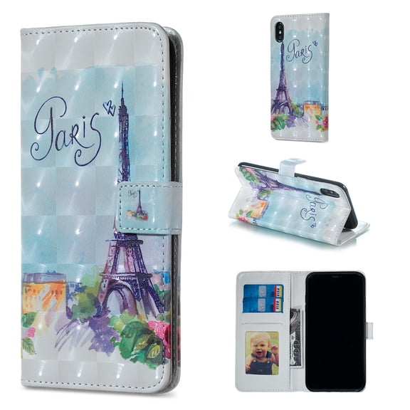 iPhone XS Max Case Wallet, Allytech 3D Emboss Leather Flip Protective Case Cover & Credit Card Slots Pocket, Support Kickstand Slim Case for Apple iPhone XS Max 2018 (6.5") (Paris Eiffel Tower)