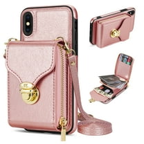 for iPhone XS Max Case Wallet with Shoulder Strap for Women - Crossbody Lanyard,Zipper Pocket,Credit Card Holder,Shockproof - Metal Buckle Closure Premium PU Leather Case for iPhone XS Max, Rosegold