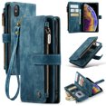 thumbnail image 1 of for iPhone XS Max Case Wallet for Women and Men, iPhone XS Max Case, PU Leather Magnetic Flip Strap Wristlet Zipper Card Holder Wallet Business Phone Cover for iPhone XS Max, Blue, 1 of 10
