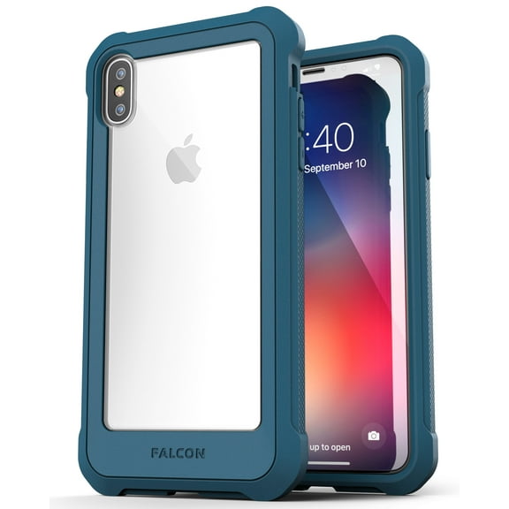 iPhone XS Max Clear Protective Case, Full Body Transparent Cover (Falcon) Teal