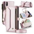 thumbnail image 1 of for iPhone XS Max Full Body Protection Wallet Folio Flip Case, Shoulder Strap & Wristlet Card Slots Zipper Pocket RFID Blocking Rugged Durable PU Leather Phone Case Cover, Pink, 1 of 10