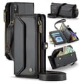 thumbnail image 1 of for iPhone XS Max Full Body Protection Wallet Folio Flip Case, Shoulder Strap & Wristlet Card Slots Zipper Pocket RFID Blocking Rugged Durable PU Leather Phone Case Cover, Black, 1 of 10
