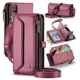 thumbnail image 1 of for iPhone XS Max Full Body Protection Wallet Folio Flip Case, Shoulder Strap & Wristlet Card Slots Zipper Pocket RFID Blocking Rugged Durable PU Leather Phone Case Cover, Winered, 1 of 10
