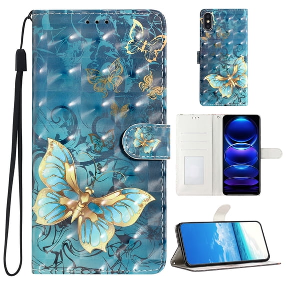 for iPhone XS Max PU Leather Flip Case, Stylish Wrist Strap Kickstand Magnetic Card Slots Pattern Shockproof Protective Durable Portable Ultra Slim Phone Case for Men Women - Butterflies
