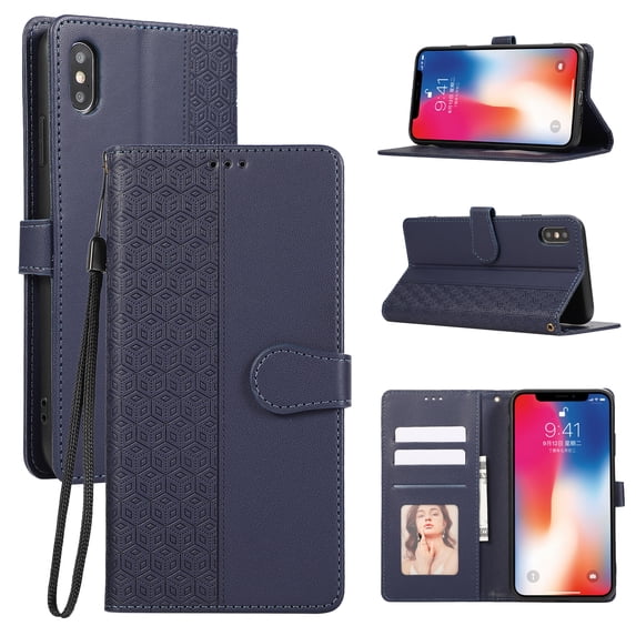 for iPhone XS Max Phone Case Wallet Card Holder, PU Leather Kickstand Flip Cases Wrist Strap Magnetic Closure Shockproof Embossed Protective Book Cover for iPhone XS Max, Blue