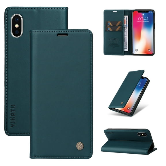 for iPhone XS Max Wallet Case with RFID Blocking Credit Card Holder,Classic Vegan PU Premium Leather Folio Magneitc Flip Kickstand Shockproof Cover for iPhone XS Max Phone case,Blue