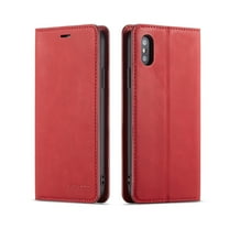 iPhone XS Max Wallet Case iPhone XS Max Luxury PU Leather Case, Book Folding Flip Retro Case with Kickstand, [RFID Blocking] Credit Card Slot Magnetic Closure Protective Cover, Red