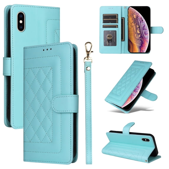 for iPhone XS Max Wallet Flip Case, Classic PU Leather Card Slots with Lanyard Magnetic Closure Kickstand Drop Protective Soft TPU Inner Phone Case Cover for iPhone XS Max, Mint