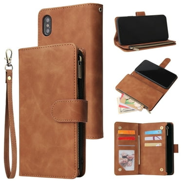 iPhone XS Wallet Case, iPhone X Case,Dteck Soft Leather Zipper Wallet Case Magnetic Buckle Horizontal Flip Cover with 5 Card Slots/Photo Pocks For Apple iPhone XS/X 5.8 inch 2018, Brown