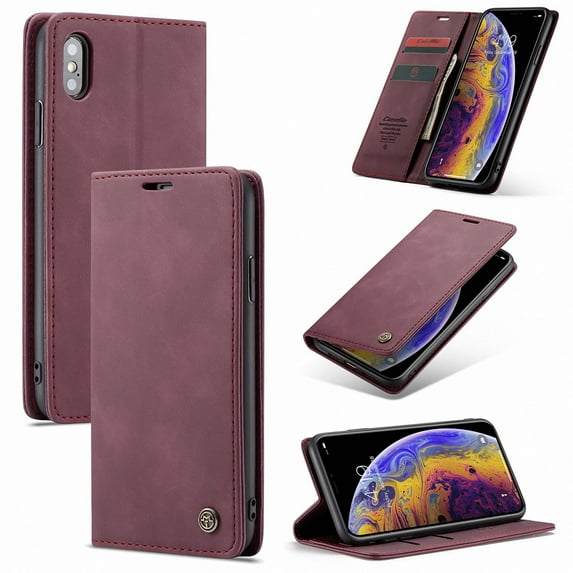 iPhone XS Wallet Case, iPhone X Case,Shockproof Premium Leather Magnetic Flip Folio Stand Protective Cover,Red