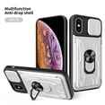 thumbnail image 1 of for iPhone XS / X Case with Camera Lens Slide Cover, Detachable Card Slot Holder Ring Kickstand, Support Magnet Car Mount, Heavy Duty Military Grade Protection Cover for iPhone XS / X, White, 1 of 15