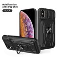 thumbnail image 1 of for iPhone XS / X Case with Camera Lens Slide Cover, Detachable Card Slot Holder Ring Kickstand, Support Magnet Car Mount, Heavy Duty Military Grade Protection Cover for iPhone XS / X, Black, 1 of 15