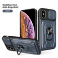 thumbnail image 1 of for iPhone XS / X Case with Camera Lens Slide Cover, Detachable Card Slot Holder Ring Kickstand, Support Magnet Car Mount, Heavy Duty Military Grade Protection Cover for iPhone XS / X, Gray, 1 of 15