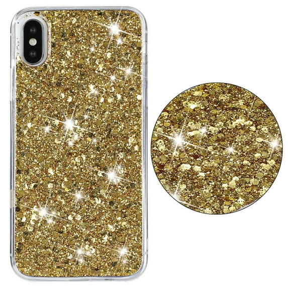 For iPhone XS/X Case,Cute Glitter Bling Twinkle Stardust with Drop Protection Shockproof Soft TPU Slim Flexible Phone Case Girls/Women Protective case for iPhone XS/X,Anti Scratch,Gold