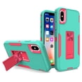 thumbnail image 1 of for iPhone XS / X Case: Military Grade Protection Shockproof Phone Cover Build-in Hidden Kickstand & Rugged TPU Shell | Matte Durable Drop Proof Heavy Duty Case,Green+Rose, 1 of 9