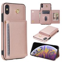 for iPhone XS / iPhone X Case, PU Leather Crossbody Wallet Case with Card Holder, Kickstand, Magnetic Clasp Folio Zipper Purse, Adjustable Removable Strap, Protective Back Cover, Rosegold