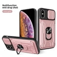 thumbnail image 1 of for iPhone XS / X Case with Slide Camera Cover, Detachable Card Slot Holder Ring Kickstand, Support Magnet Car Mount, Heavy Duty Military Grade Protection Cover for iPhone XS / X, Rosegold, 1 of 15