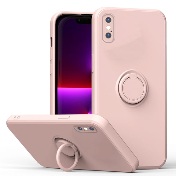 For iPhone XS/X Case, Slim Silicone | 360° Ring Holder Kickstand | Support Car Mount | Soft Gel Rubber Hybrid Bumper For iPhone XS/X Phone Cover for Girls Women,Pink