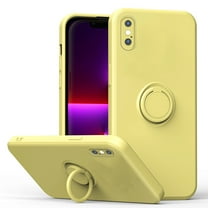 For iPhone XS/X Case, Slim Silicone | 360° Ring Holder Kickstand | Support Car Mount | Soft Gel Rubber Hybrid Bumper For iPhone XS/X Phone Cover for Girls Women,Yellow