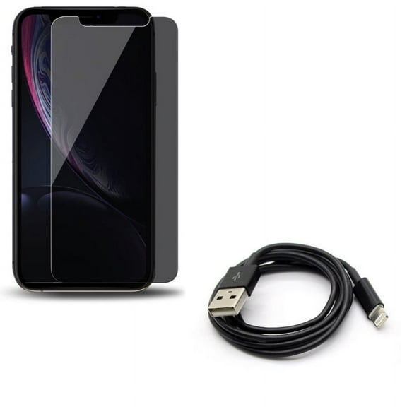 iPhone XS/X - Charger Cord 6ft USB Cable w Tempered Glass Privacy Screen Protector - Power Wire Long Sync Fast Charge Data, Curved Anti-Spy Anti-Peep 3D Edge Case Friendly