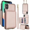 thumbnail image 1 of For iPhone XS/X PU Case for Women Girls, Crossbody Wallet Case with Card Slot Lanyard & Wrist Strap Shockproof Purse Flip Back Kickstand Case For iPhone XS/X,Rosegold, 1 of 8