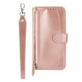 thumbnail image 1 of for iPhone XS/X Soft Silicone Inner Wallet Case, Zipper Magnet Shockproof Flip Cover with Built-in Kickstand Card Slots Wrist Strap Case for iPhone XS/X (5.8 Inch),Rosegold, 1 of 9
