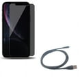 thumbnail image 1 of iPhone XS/X - Tempered Glass Privacy Screen Protector w 3ft Metal USB Cable - Curved Anti-Spy Anti-Peep 3D Edge Case Friendly, Charger Cord Power Wire Braided Sync Fast Charge, 1 of 10
