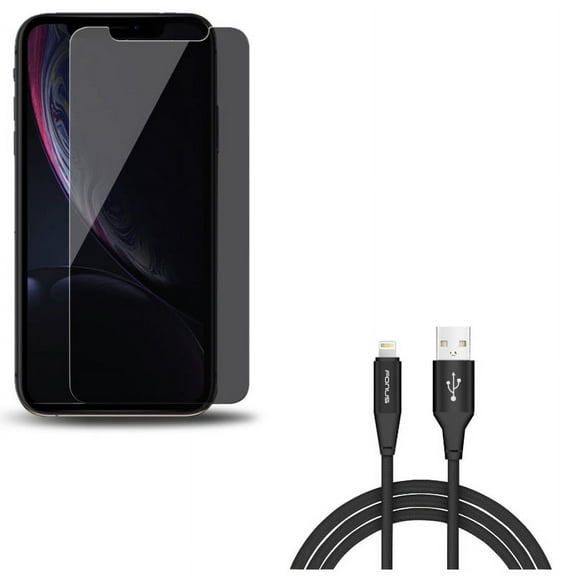 iPhone XS/X - Tempered Glass Privacy Screen Protector w Charger Cord 10ft USB Cable - Curved Anti-Spy Anti-Peep 3D Edge Case Friendly, Power Wire Braided Long Sync Fast Charge