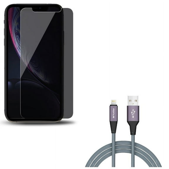 iPhone XS/X - Tempered Glass Privacy Screen Protector w Charger Cord 10ft USB Cable - Curved Anti-Spy Anti-Peep 3D Edge Case Friendly, Power Wire Braided Long Sync Fast Charge