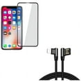 thumbnail image 1 of iPhone XS/X - Tempered Glass Screen Protector w 6ft Angle USB Cable - 5D Touch Curved Edge Full Cover Bubble Free Case Friendly 9H Hardness, Charger Cord Power Wire Sync 90 Degree Right Angle, 1 of 11